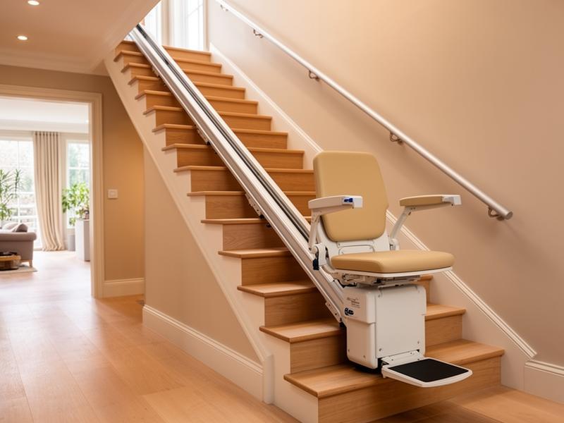 Monte-escalier installé sur un escalier en bois